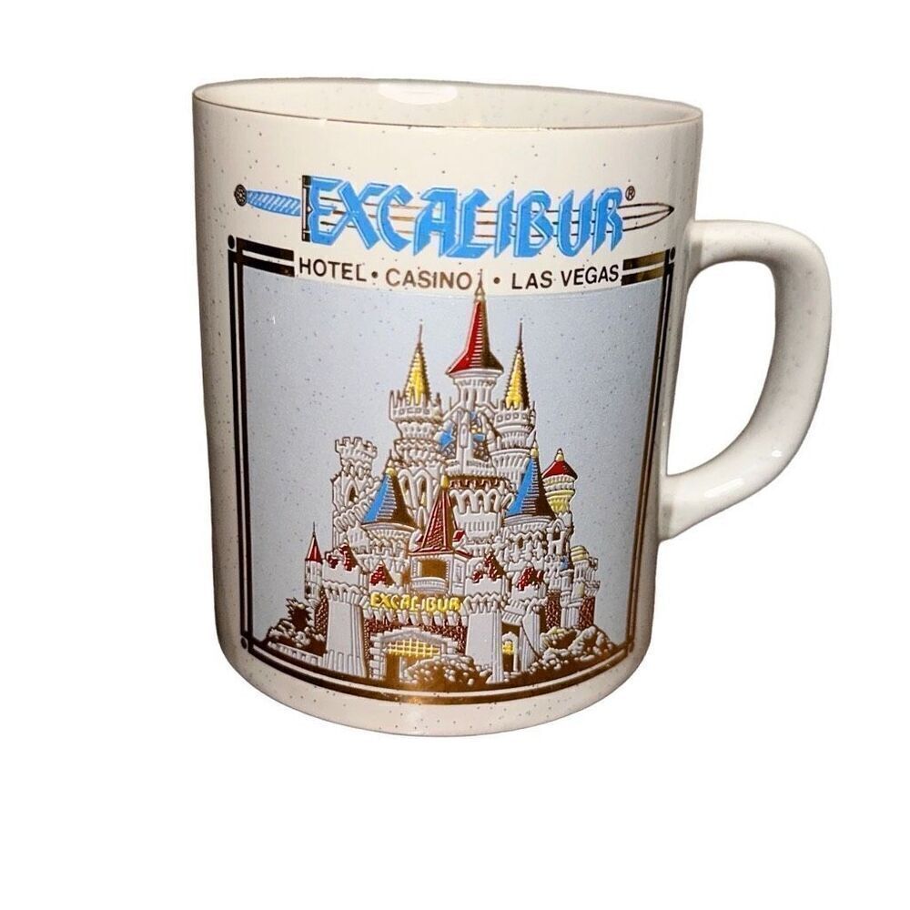 Vintage Excalibur golden  Las Vegas Coffee Cup Mug Souvenir Gamble Travel Logo c